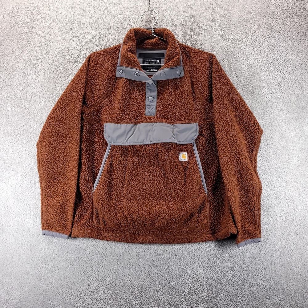 Carhartt Jacket S Brown Sherpa Fleece Snap Pullover OJ4991 Relaxed Outdoor